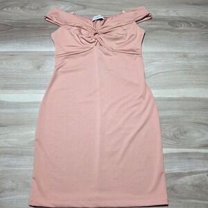 Solemio Bodycon Dress Womens Medium Pink Off Shoulder O-Ring Mini S6D3350K71